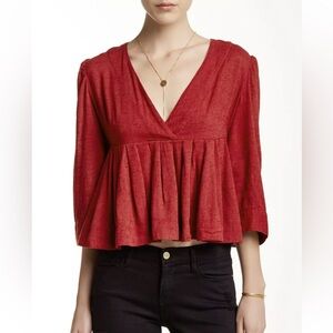 Free People 52% Cotton Pleats On Me Red Women’s Blouse Top Size M Made in India